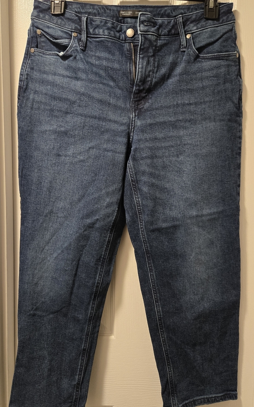 Simply Vera Vera Wang Women's Relaxed Boyfriend Crop Jeans in Dark Blue, Size 12